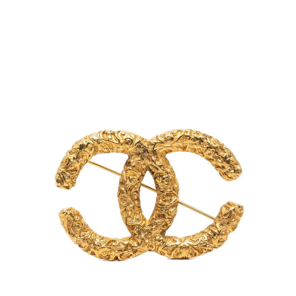 CHANEL Gold Logo Brooch
